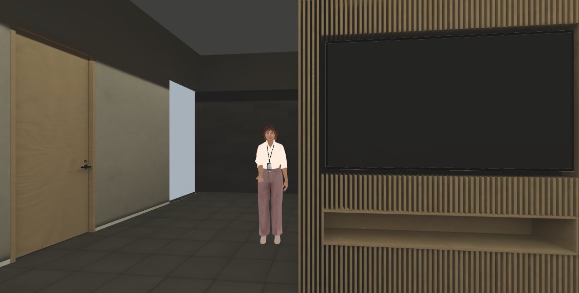 Recepcionista na recepção do escritório virtual