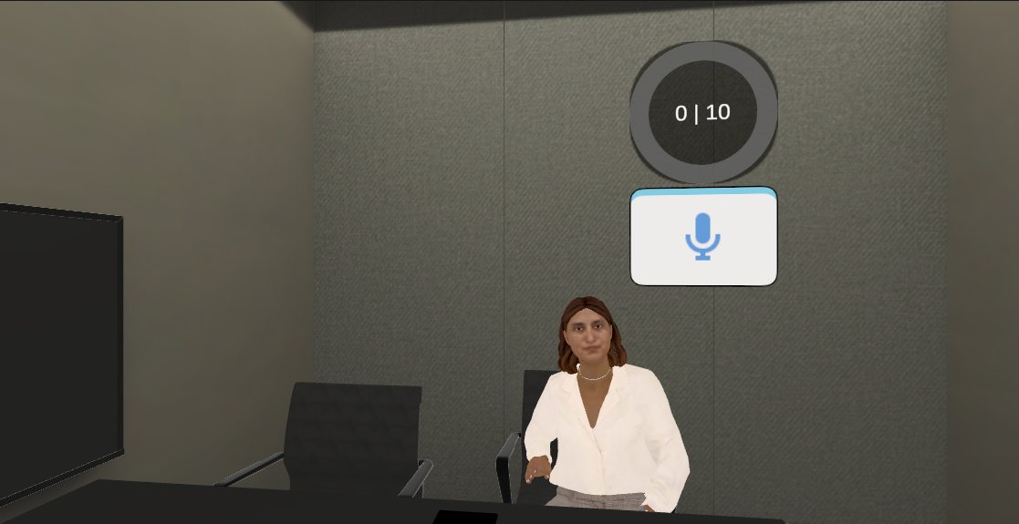 Entrevistadora com a pontuação e o microfone da interface do jogo