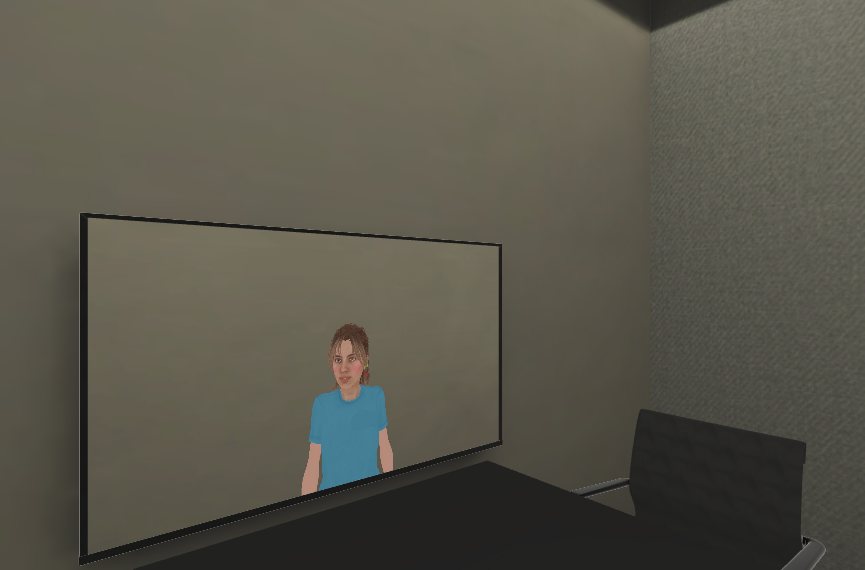 Assistente virtual aparecendo na tela da sala de reunião